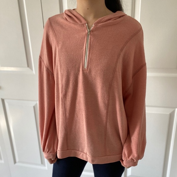 PEACHY - Peach Color Quarter-Zip Hoodie - Picture 5 of 8